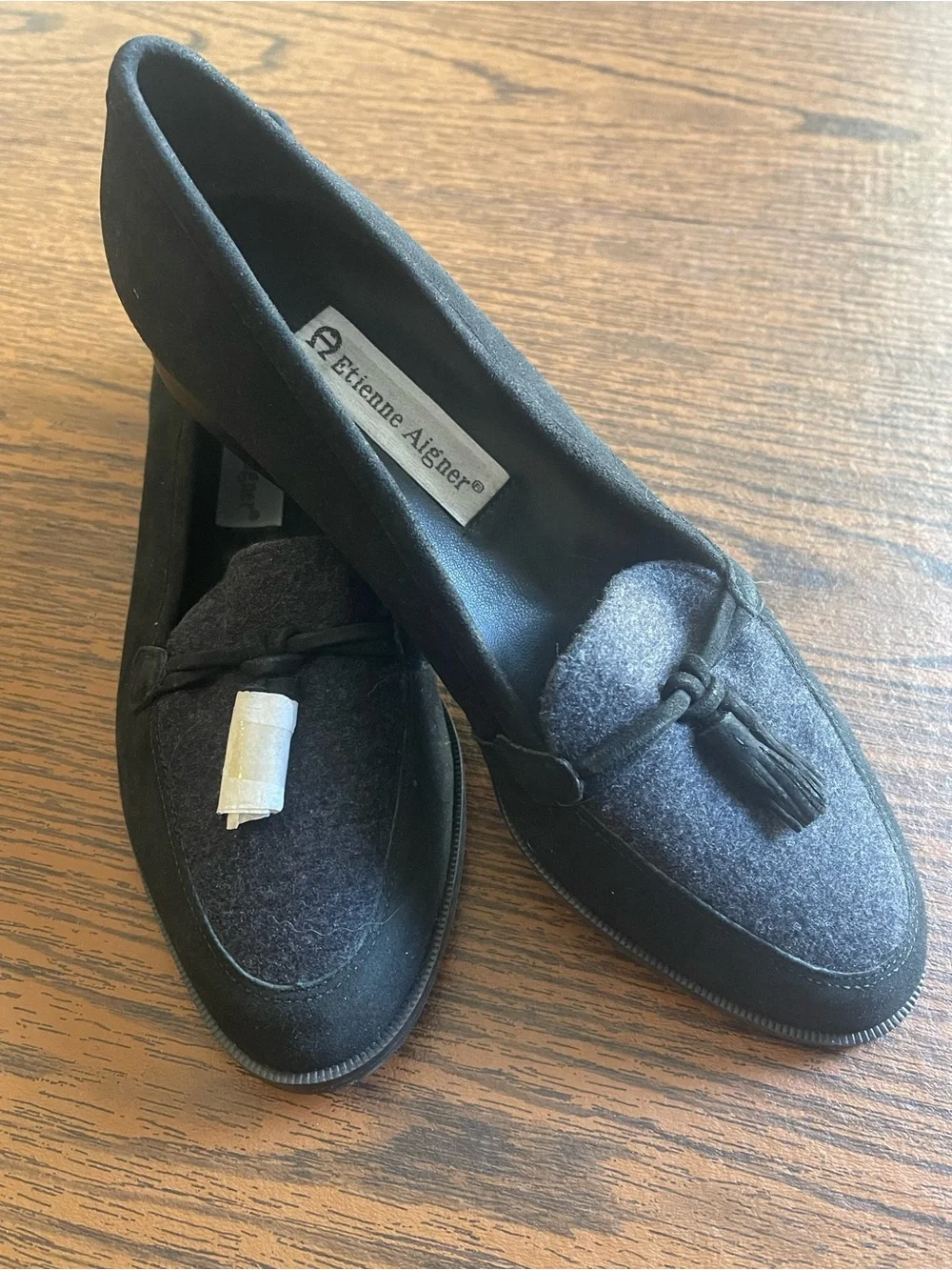 Etienne Aigner Black Felt Tassel Loafers